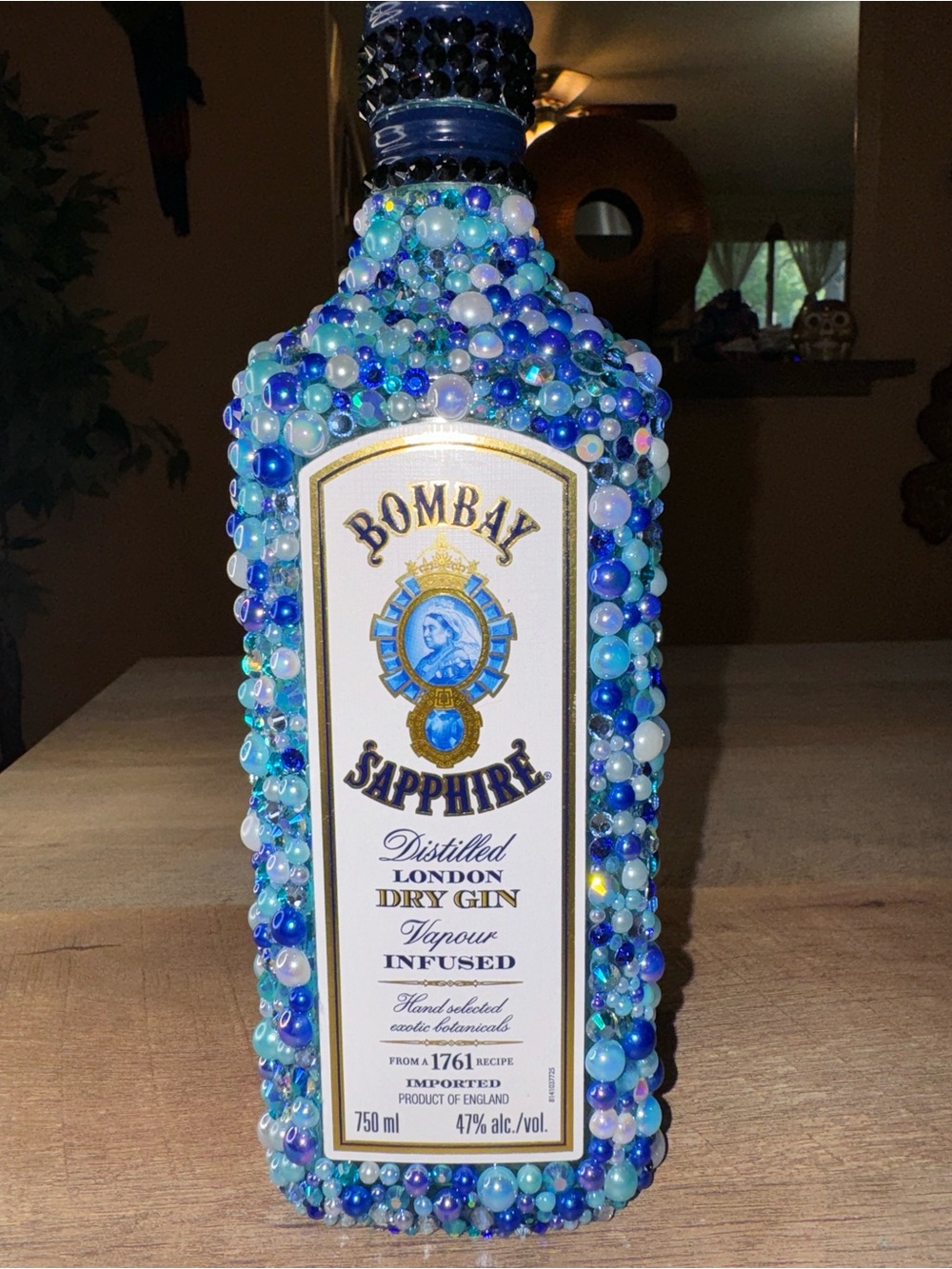 Blue Pearls and Gems Decorative Bombay Bottle
